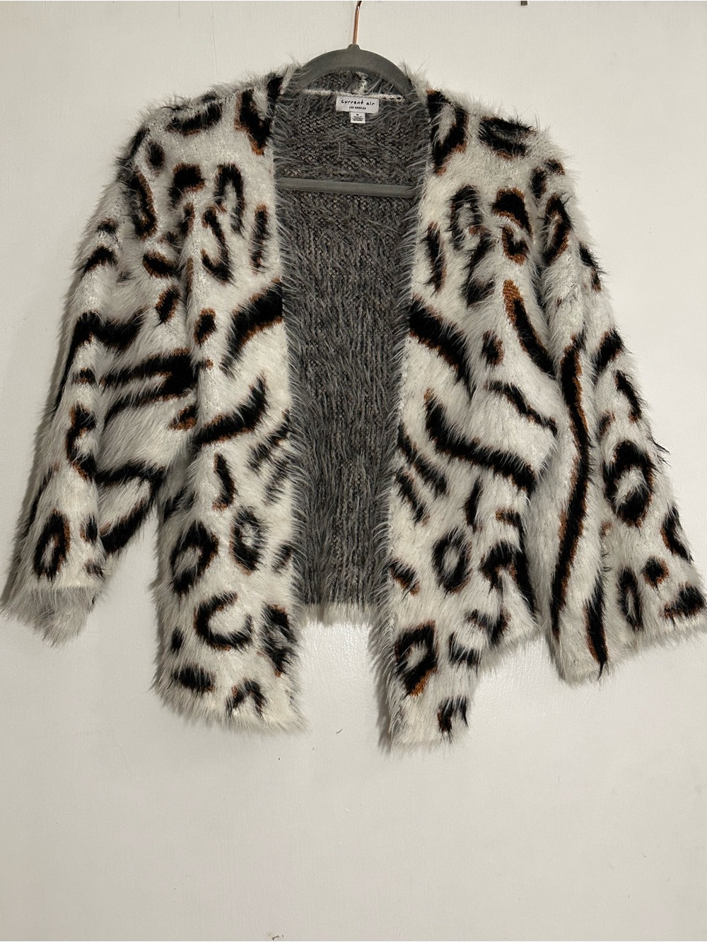 Current Air Leopard Print Fuzzy Open Cardigan